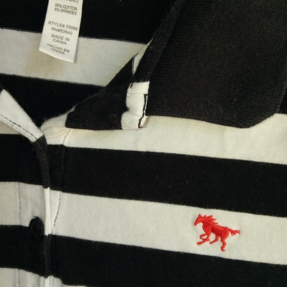 Ambiance S Red Mustang Striped Capped Sleeve Polo Top - Picture 3 of 3